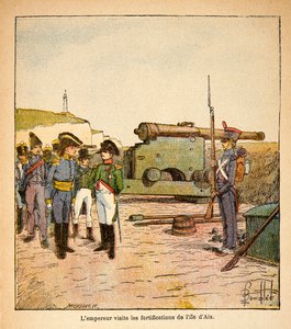Illustration from the book The Memorial of Saint Helene by Count Emmanuel de Las Cases: Emperor Napoleon visits the fortifications of the island of Aix after his abdication by Louis Charles Bombled