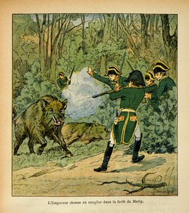 The Emperor Napoleon hunts the boar in the forest of Marly by Louis Charles Bombled