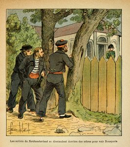 At St. Helene, the sailors of Northumberland hide to see Emperor Napoleon by Louis Charles Bombled