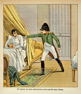 Illustration by Bombled Louis (1862-1927) from the book "The Memorial of Saint Helene" by Count Emmanuel de Las Cases (1766-1842): Napoleon awakens Las Cases in bed at St. Helene, Private Collection