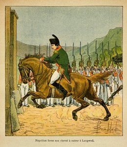 Emperor Napoleon forces his horse to enter Longwood at St. Helene by Louis Charles Bombled