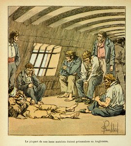 French prisoners on the English pontoons by Louis Charles Bombled