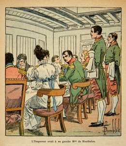 Illustration from the book The Memorial of Saint Helene by Count Emmanuel de Las Cases: Dinner of Emperor Napoleon on board the Northumberland en route to St. Helene, with Mrs. De Montholon on her left by Louis Charles Bombled