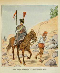 Illustration from the book The Memorial of Saint Helene by Count Emmanuel de Las Cases: French Army in Spain: Lancier Gendarme 1811 by Louis Charles Bombled