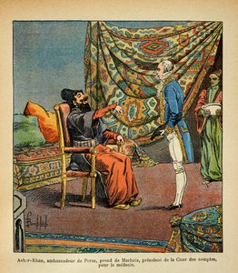 The Persian ambassador, Asker-Khan, on a visit to Paris, takes Francois Barbe-Marbois by Louis Charles Bombled