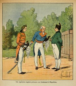 To St. Helene, an English captain presents to Emperor Napoleon a lieutenant by Louis Charles Bombled