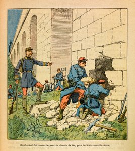 Bombonnel and his freeshooters blow up the bridge of Armancon near Nuits sous rivers of the railway line from Dijon to Paris by Louis Charles Bombled