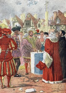 Posing by the King of France Francois I of the First Stone of the Hotel de Ville de Paris Drawn by the Italian Architect Boccador by Louis Charles Bombled