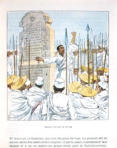 Sorcerers preaching revolt against France after the French occupation of Madagascar in 1895, illustration from 