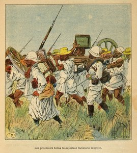 The War in Madagascar: Anecdotal History of the French Expeditions of 1885-1895 by Henri Galli, Illustrated by Louis Bombled: Hova Prisoners Used to Transport Pieces of Artillery