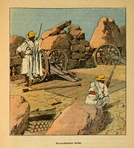 The War in Madagascar-Anecdotal History of the French Expeditions of 1885-1895 by Henri Galli dit Galllichet (1854-1922), illustrated by Louis Bombled (1862-1927): Retrenchment of Hovas troops in 1895 in Tananarive, Private Collection