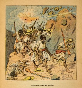 The War in Madagascar - Anecdotal History of the French Expeditions of 1885-1895 by Henri Galli, Illustrated by Louis Bombled: Retreat of the Hovas on Andriba, Private Collection by Louis Charles Bombled