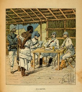 The War in Madagascar - Anecdotal History of the French Expeditions of 1885-1895 by Henri Galli, Illustrated by Louis Bombled: Interrogation of a Hovas Prisoner by the French, Private Collection