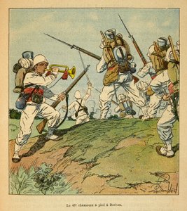 The War in Madagascar - Anecdotal History of the French Expeditions of 1885-1895 by Henri Galli, Illustrated by Louis Bombled: The 40th Foot Hunters During the Fighting in Beritza in 1895, Private Collection by Louis Charles Bombled