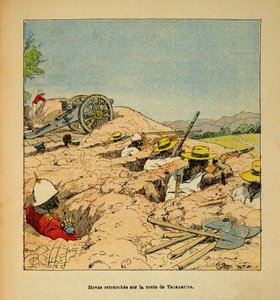 The War in Madagascar - Anecdotal History of the French Expeditions of 1885-1895 by Henri Galli, Illustrated by Louis Bombled: Hovas Troops Trenched on the Road to Tannarive in 1895, Private Collection