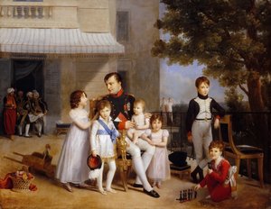 The Emperor Napoleon I on the terrace of the Château Saint-Cloud surrounded by his children by Louis Ducis