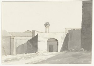 Ancient Column and Buildings in the Port of Brindisi (Voyage en Italie, en Sicile et à Malte - 1778) by Louis Ducros