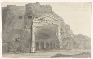 Tombs with Doric Style Facade Carved in Rock near Syracuse Voyage in Italy, Sicily and Malta - 1778 (series title) by Louis Ducros