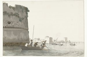 Mussel Fishermen on Mare Piccolo near the Fortifications of Taranto by Louis Ducros