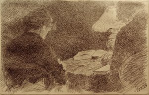 Mary and Emma Eysen under a Table Lamp by Louis Eysen