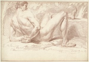 Male Nude, Lying Down, Arms on Back by Louis Fabritius Dubourg
