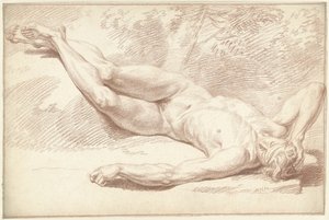 Male Nude, Lying on Back, Facing Right by Louis Fabritius Dubourg