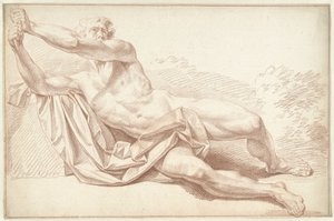 Male Nude Lying on His Side, Facing Left by Louis Fabritius Dubourg
