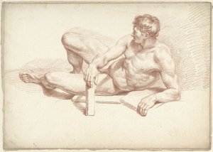 Male Nude, Lying, Leaning on the Left Arm by Louis Fabritius Dubourg