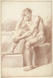 Male Nude, Sitting with Knees Drawn Up by Louis Fabritius Dubourg