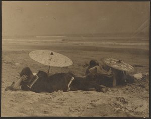 Beach Scene with Paper Umbrellas