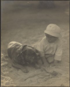 Boy Sitting with Dog by Louis Fleckenstein
