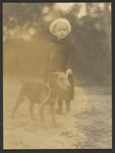 Child with Dog on Leash by Louis Fleckenstein