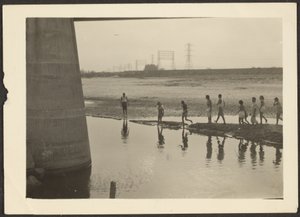 Figures in Industrial Water Scene by Louis Fleckenstein