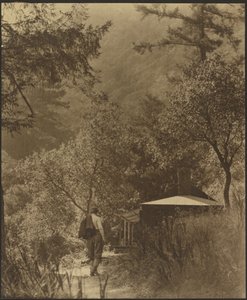 Man Walking to Cottage in the Woods by Louis Fleckenstein