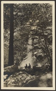 Two Figures by Waterfall in the Woods by Louis Fleckenstein