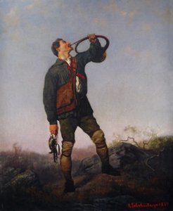 Hunter Blowing the Horn or The Hallali by Louis Frederic Schutzenberger