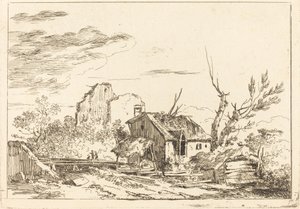 Hovel at the Bridge by Louis Gabriel Moreau the Elder