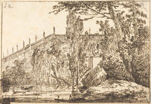 Park with Terrace and a Balustrade with Statues by Louis Gabriel Moreau the Elder