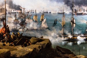 The Battle of Navarino; View from the Southern Tip of the Island of Sphacteria by Louis Garneray