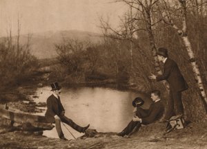 Three Men by Pond by Louis Guichard
