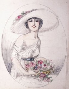 Girl with Bouquet of Flowers by Louis Icart