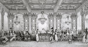 Cafe de la Banque de France Built by Architect Dusillon and Located Place de Victoire - Engraving of Schaal - 1839 by Louis Jacques Nicolas Schaal