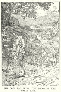 The dogs eat up all the bacon as Hans walks home by Louis John Rhead