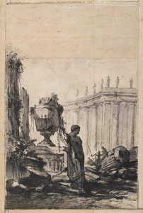 Architectural Fantasy with Vase, Herm, and Colonnade by Louis Joseph Le Lorrain