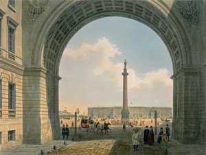 Palace Square, View from the Arch of the Army Headquarters, St. Petersburg, printed by Lemercier, Paris, 1840s by Louis Jules Arnout