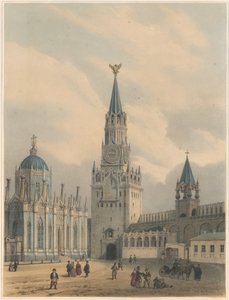 The Spasskaya Tower Saviour Gates and Saint Catherine Church of Ascension Convent in the Moscow Kremlin by Louis Jules Arnout
