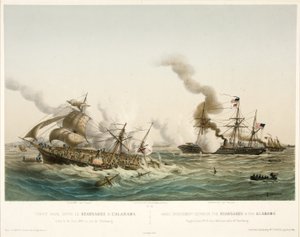 Naval Combat between the Kearsage & the Alabama, pub. 1864 by Louis Le Breton