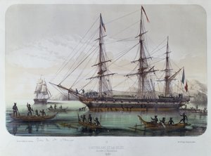 The Astrolabe and Zelee Visiting Nuku Hiva Island in the French Marquesas Islands by Louis Le Breton
