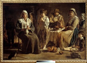A family of peasants in an interior. Painting by Louis Le Nain. 1642. Paris, Louvre Museum by Louis le Nain