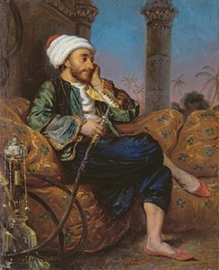 An Egyptian Man Smoking a Hookah